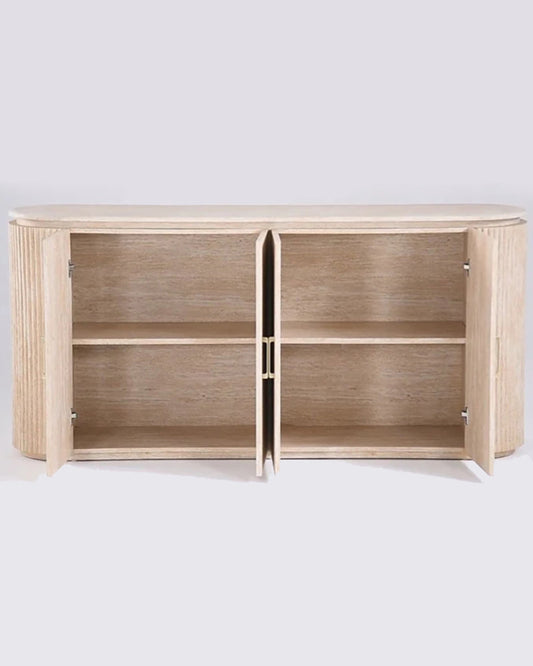 Luxury Beige Travertine Console Cabinet with Petal Edge & Storage