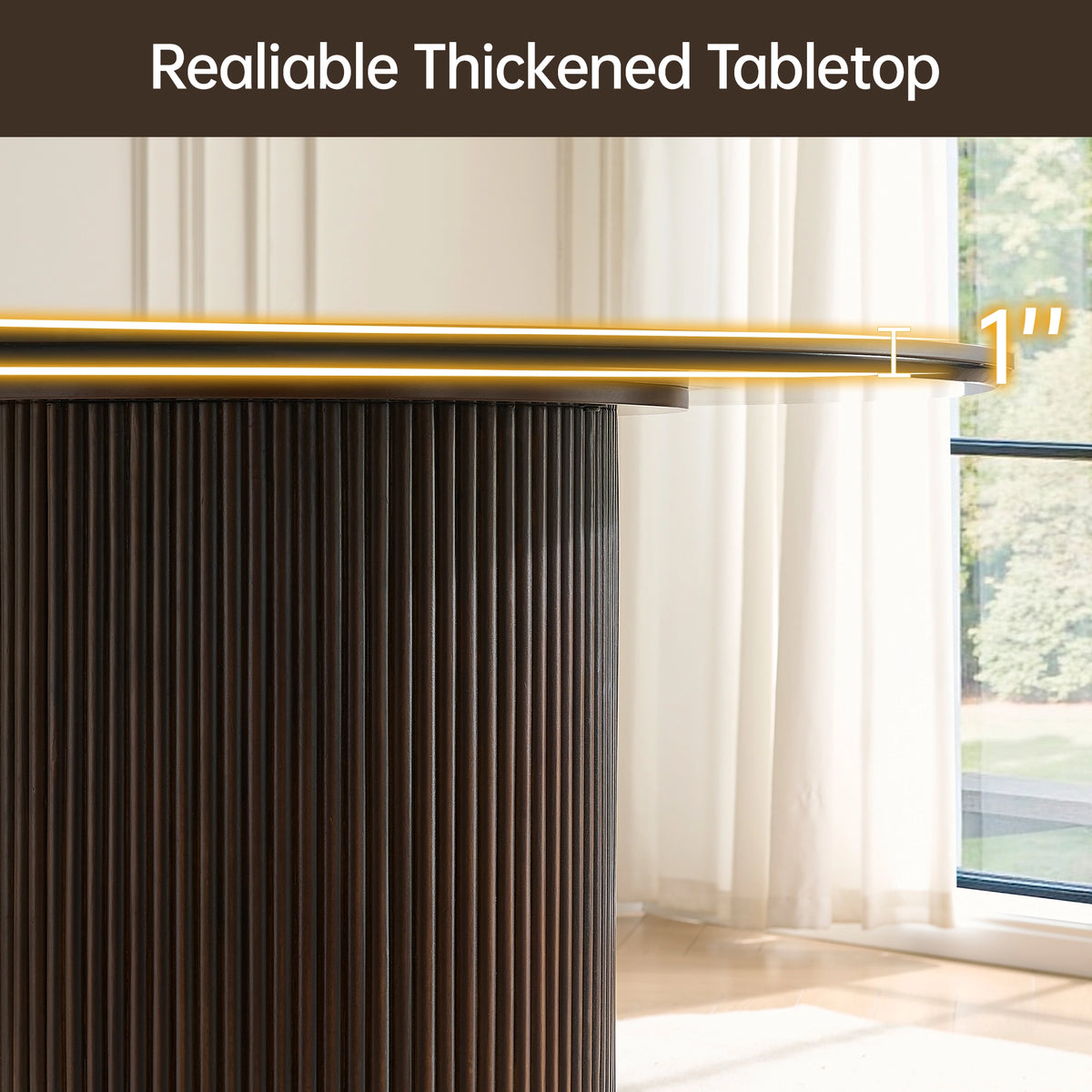 Round Sintered Stone Dining Table with Fluted Oak Base