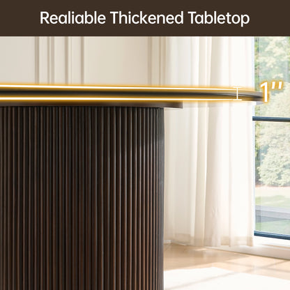 Round Sintered Stone Dining Table with Fluted Oak Base