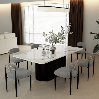 7-Piece Faux Marble Dining Table & Boucle Chair Set