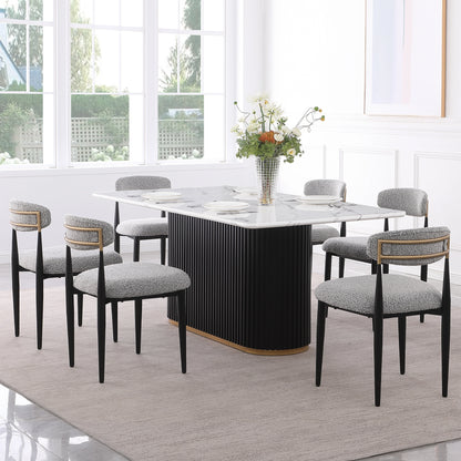 7-Piece Faux Marble Dining Table & Boucle Chair Set