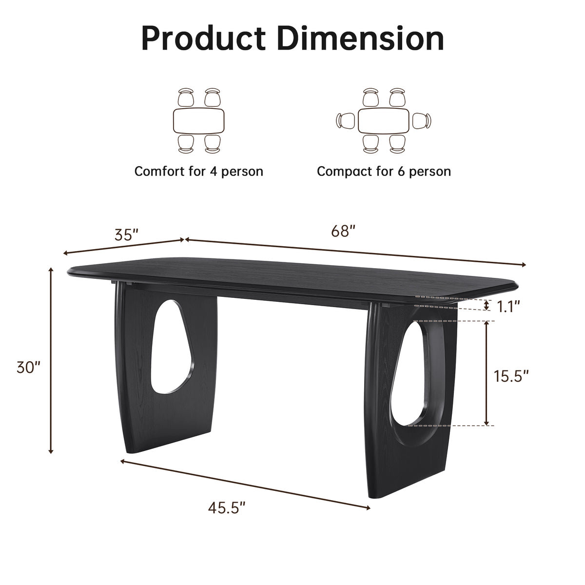 Modern Rectangular Dining Table with Hollowed Legs