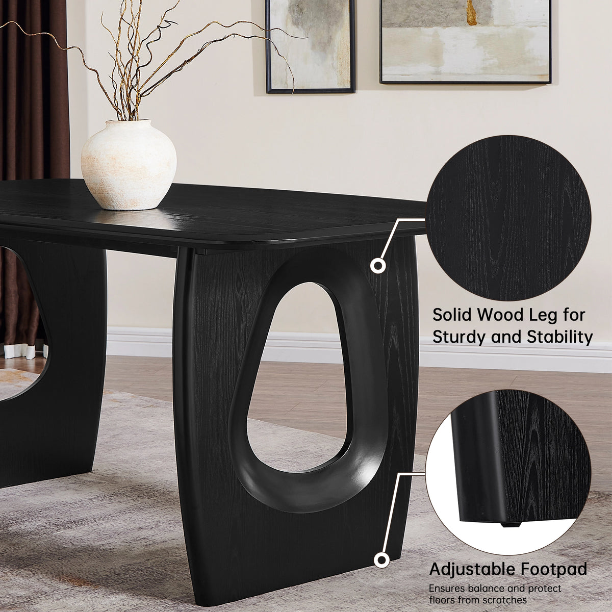 Modern Rectangular Dining Table with Hollowed Legs