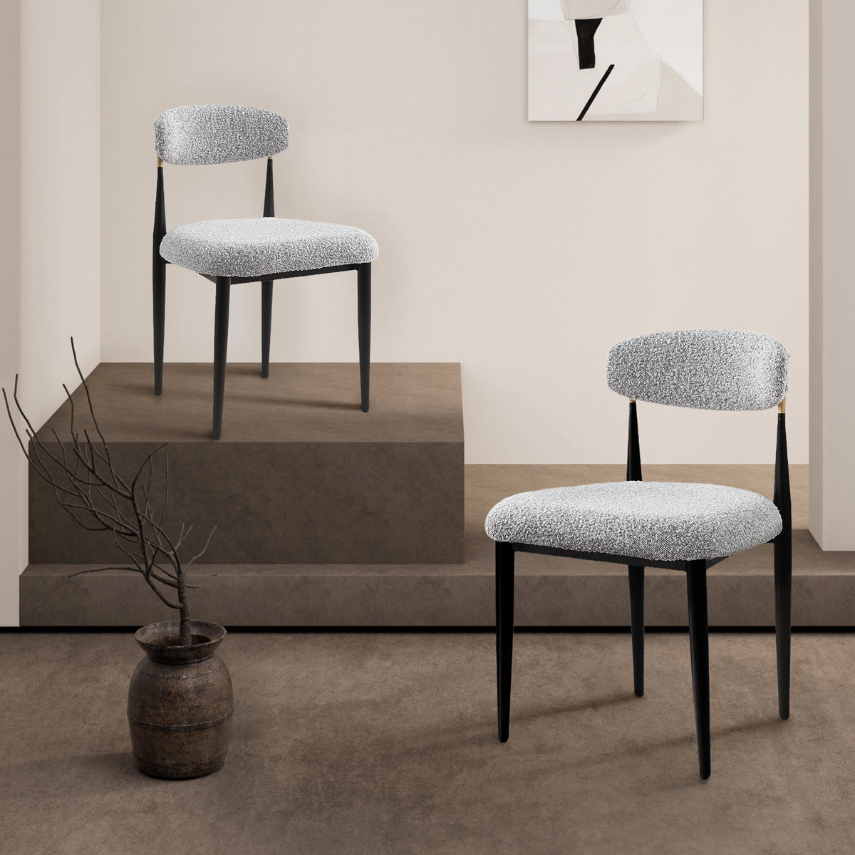 7-Piece Faux Marble Dining Table & Boucle Chair Set