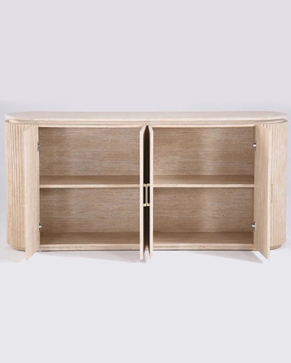 Luxury Beige Travertine Console Cabinet with Petal Edge & Storage