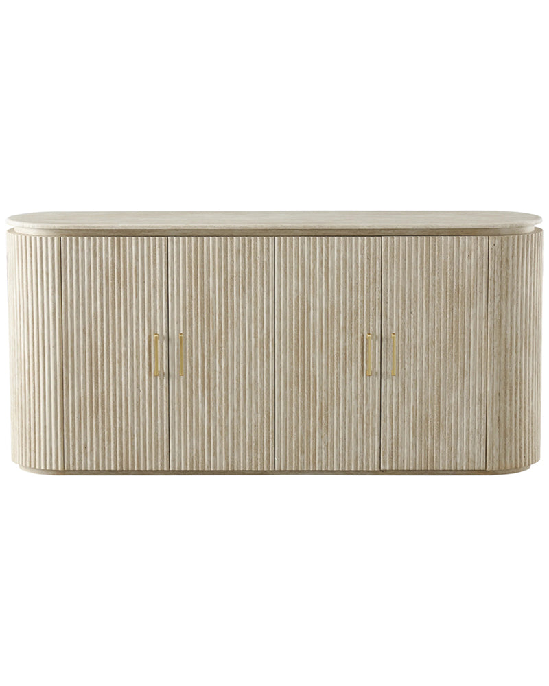 Luxury Beige Travertine Console Cabinet with Petal Edge & Storage