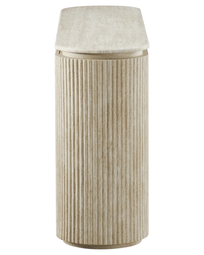 Luxury Beige Travertine Console Cabinet with Petal Edge & Storage