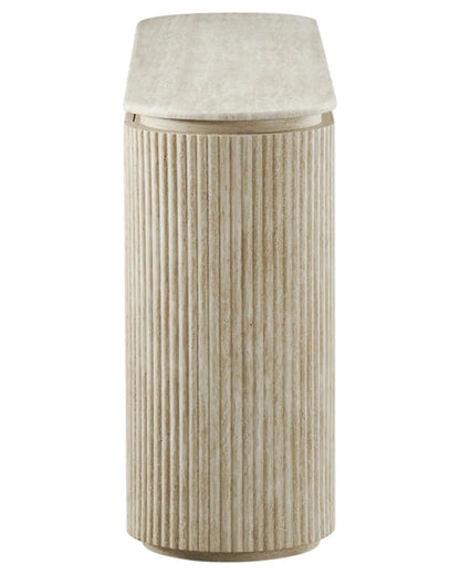 Luxury Beige Travertine Console Cabinet with Petal Edge & Storage