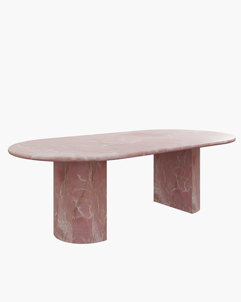 Round Pink Onyx Natural Marble Side Table