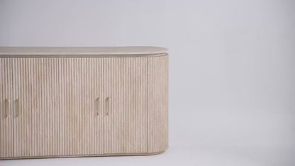 Luxury Beige Travertine Console Cabinet with Petal Edge & Storage